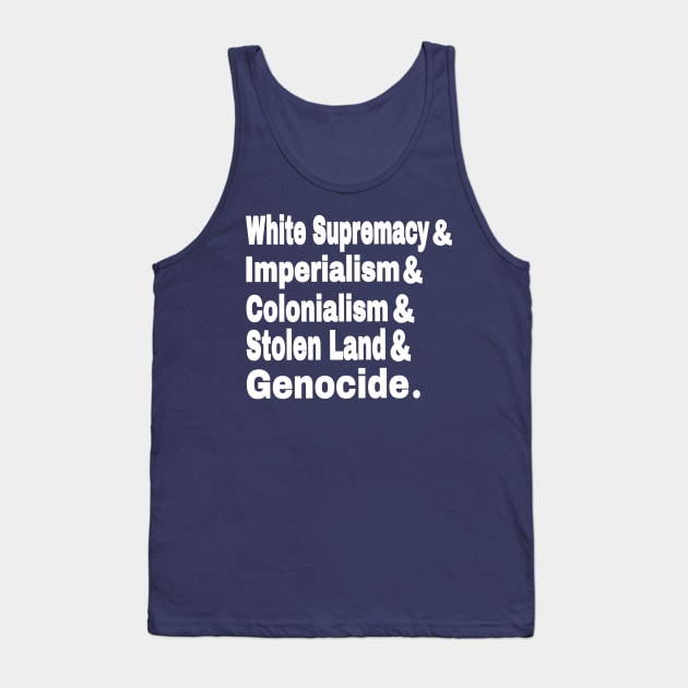 White Supremacy& Imperialism& Colonialism& Stolen Land& GENOCIDE - Back Tank Top by SubversiveWare